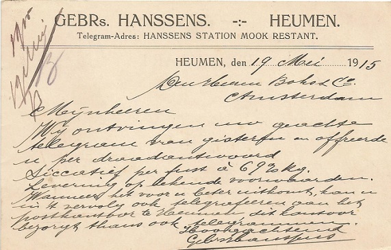Briefkaart 19-5-1915 GEBRs. Hanssens
